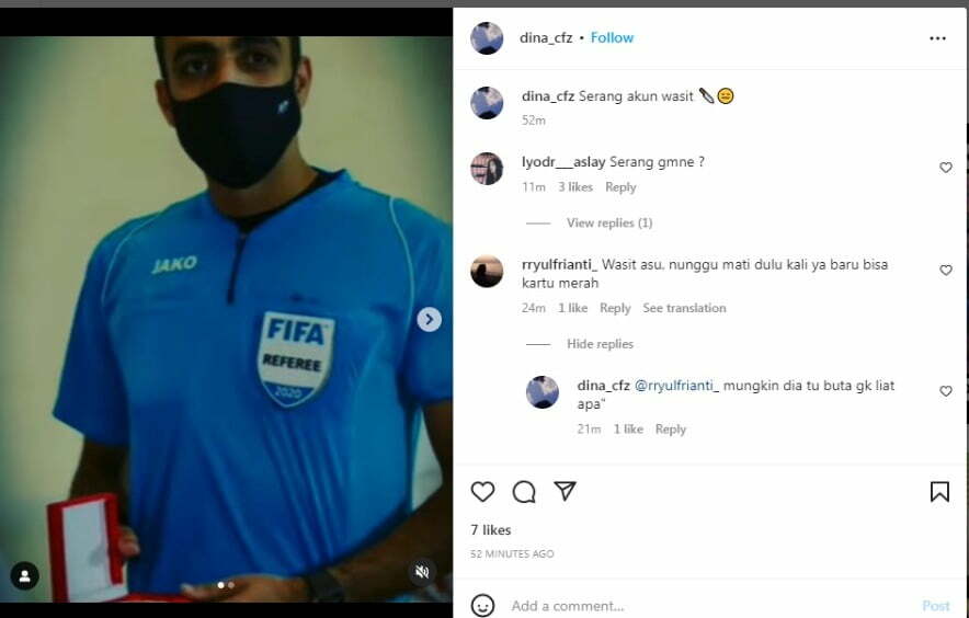 Instagram Wasit Omar Mubarok Mazaroua Al Yaqoubi diserbu netizen Indonesia. --FOTO: INSTAGRAM