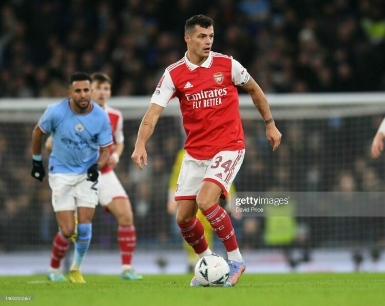 Granit Xhaka (Arsenal) saat laga FA Cup antara Manchester City dan Arsenal di Etihad Stadium 27/1/2023. --FOTO: David Price/Arsenal