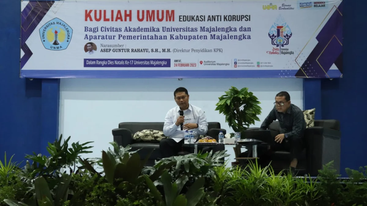 Universitas Majalengka (Unma) menggelar kuliah Umum tentang edukasi antikorupsi. Kegiatan yang dilaksanakan di auditorium Unma, Jumat 24 Februari 2023