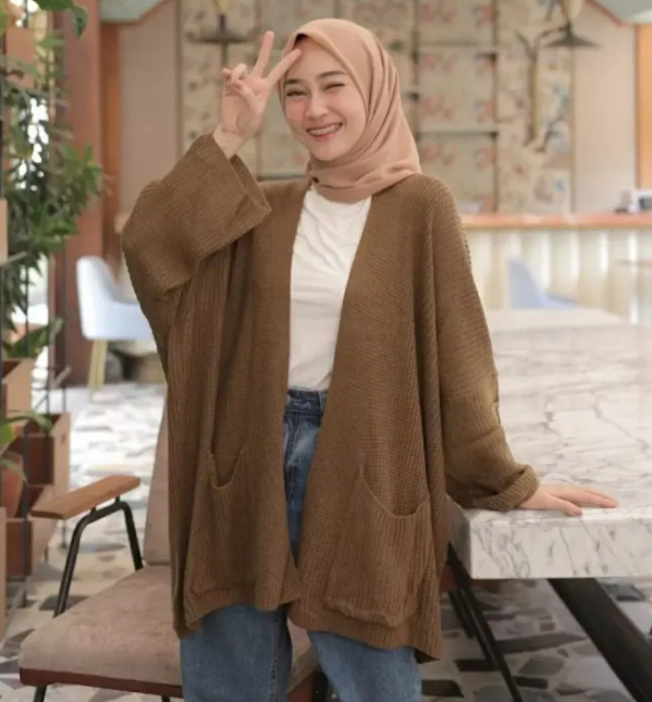 ootd cardigan rajut hijab