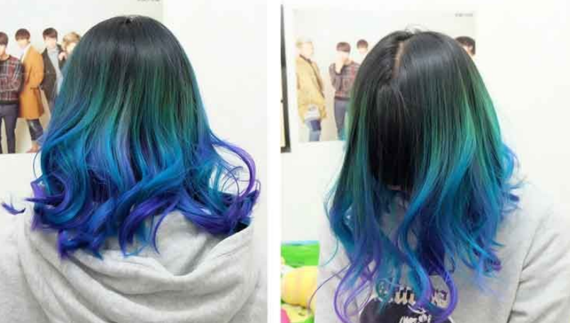 Ombre Rambut Pendek Sebahu Warna Biru