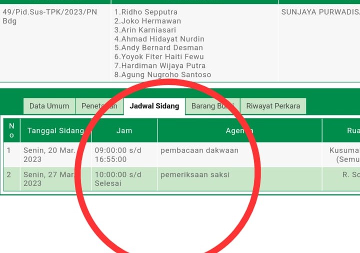 jadwal sidang sunjaya