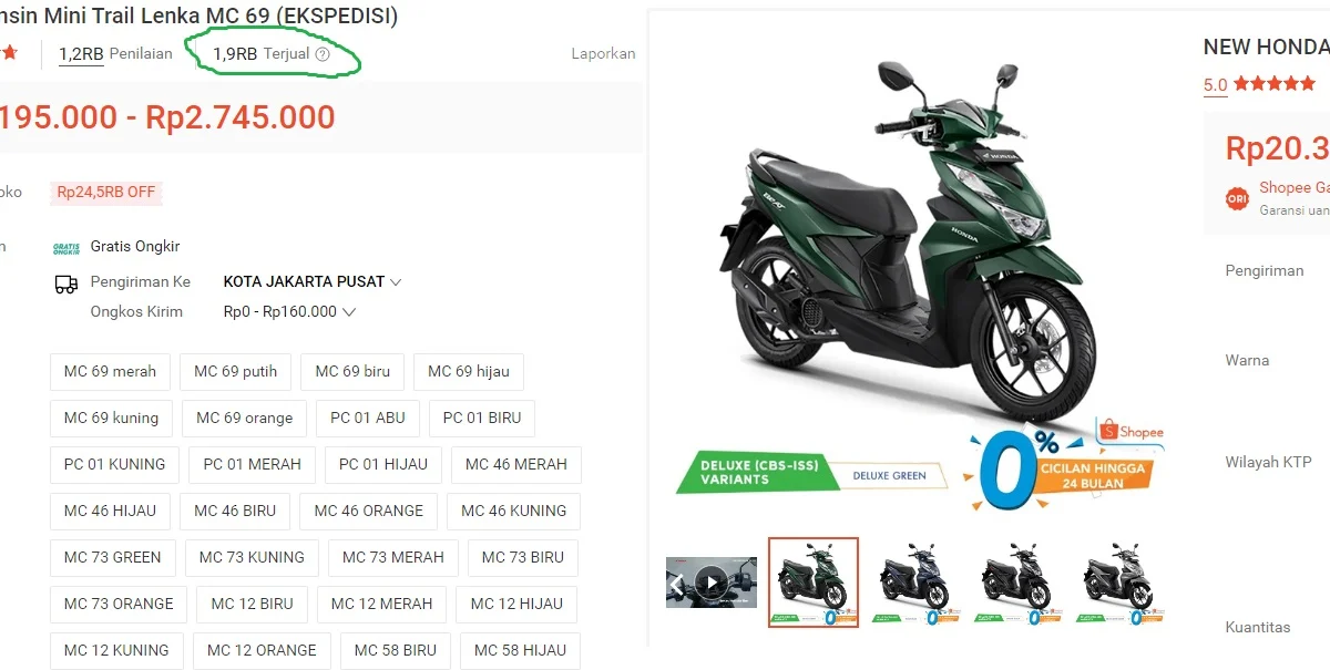 Beli Motor di Shopee