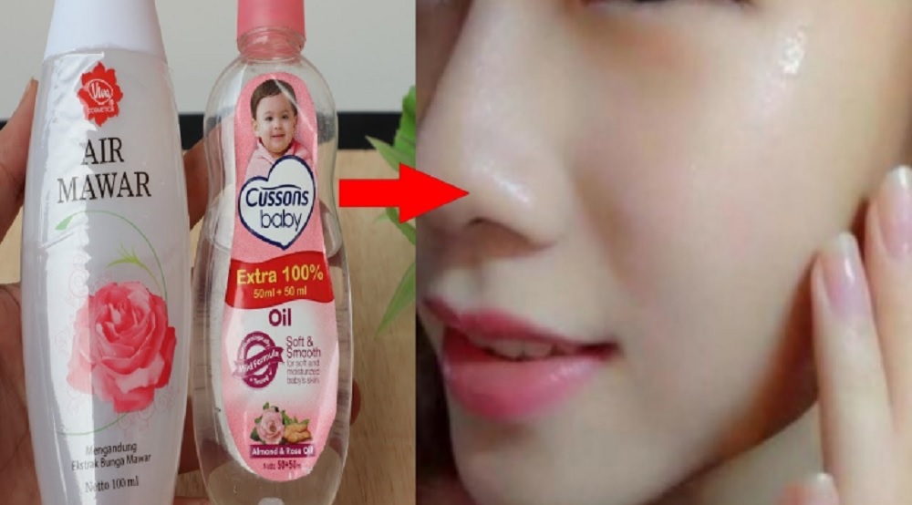 baby oil dan air mawar viva untuk masker wajah