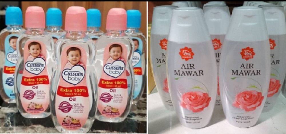 masker wajah baby oil dan air mawar viva