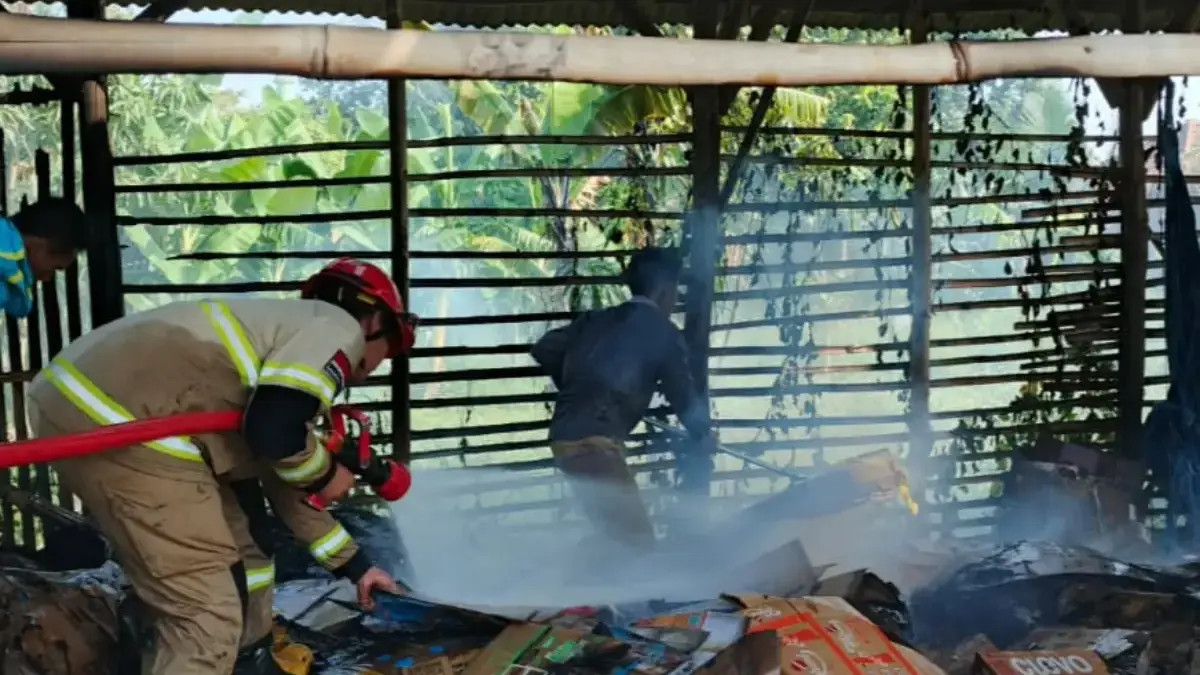 Diduga Akibat Puntung Rokok, Gudang Kardus di Tortoran Indramayu Terbakar Damkar Kabupaten Indramayu