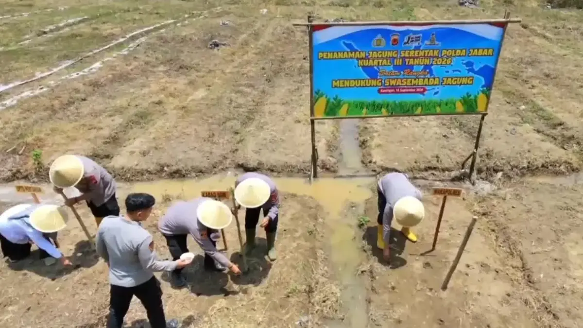 Penanaman Serentak, Polres Kuningan Libatkan Kelompok Tani Polres Kuningan bersama kelompok tani menanam jagung